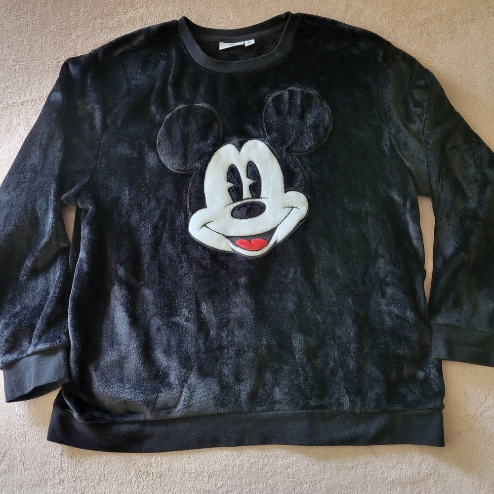 Disney Parks Mickey Mouse Black Plush Velour Sweatshirt Size XL